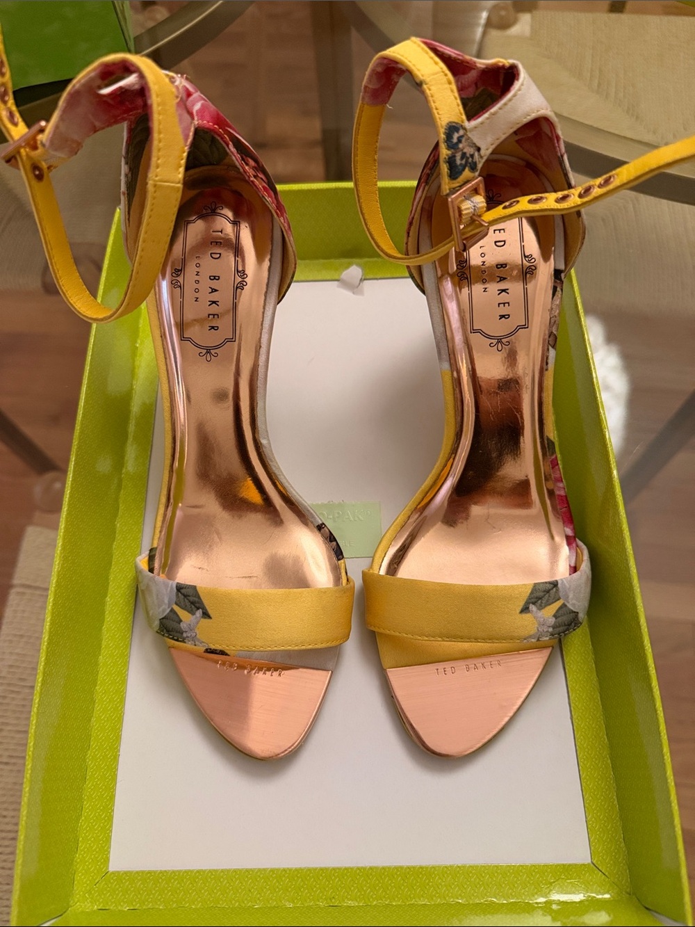 Ted Baker Yellow Floral Ankle-Strap Heels